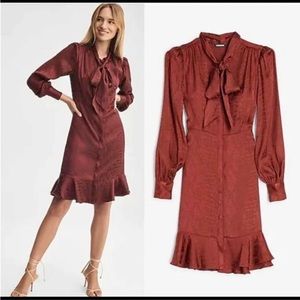 Express Jacquard Snakeskin Tie Neck Dress